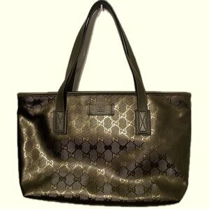 Authentic Gucci Imprime Gunmetal Gold GG Coated Canvas Joy Tote 💛⚜️